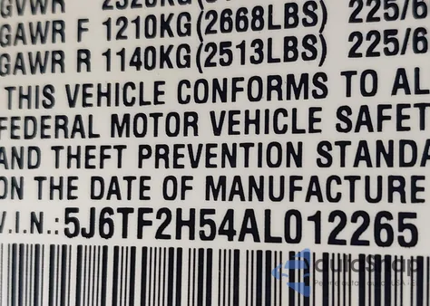 2010 Honda Accord Crosstour Ex-L from USA, damaged, VIN 5J6TF2H54AL012265